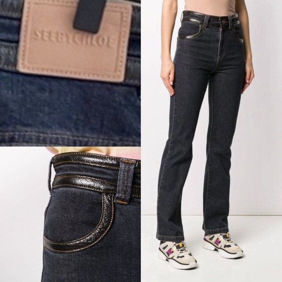 NWT: SEE BY CHLOE | Faux-Leather Trim, High-Rise Denim - Picture 1 of 10